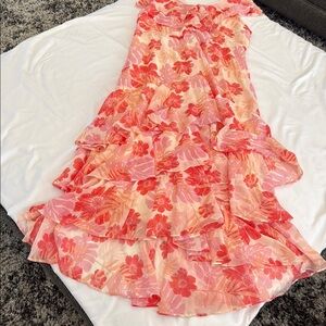 NWOT Lulu's Orange and Pink Maxi Fit and Flare Skirt